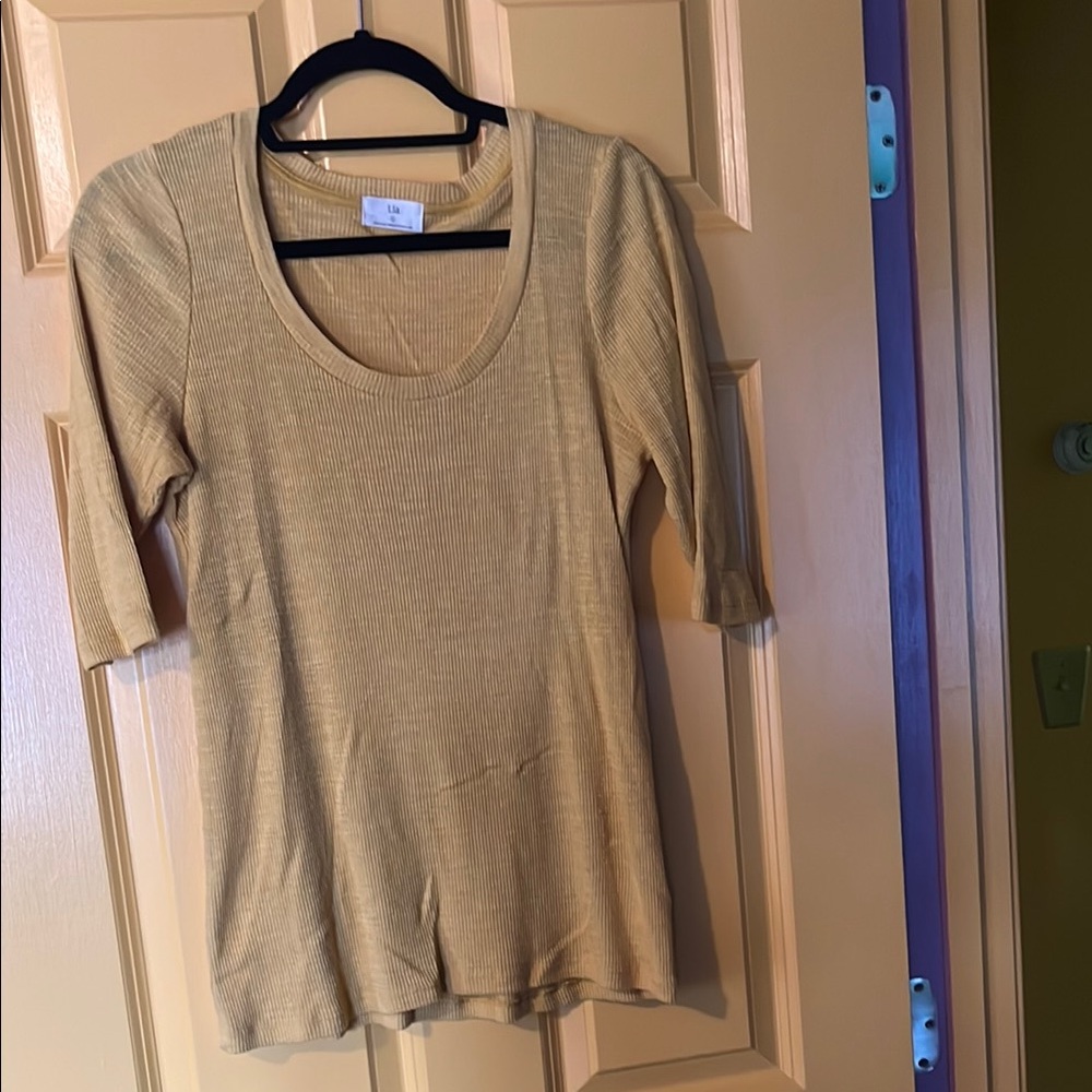 T.La Yellow Ribbed Fitted 1/2 Sleeve Tee